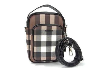 1円 ■美品■ BURBERRY バーバリー PVC ブラック系×ブラウン系 2WAY クロスボディ ワンハンドル ショルダーバッグ ハンドバッグ FK1704