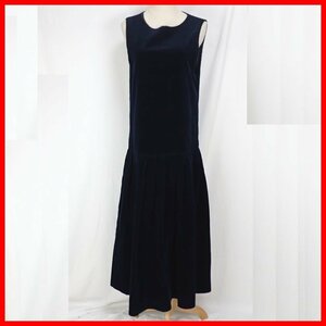 ★Laura Ashley/ローラアシュレイ コーデュロイワンピース 10/M相当/マキシ丈/ダークネイビー/コットン他/ノースリーブ&1374500082