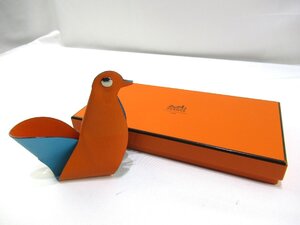 ☆【B送900円】875　HERMES　エルメス　CLICKAZOO　クリッカズー　オレンジ×ブルー　置物　オブジェ　鳩　シルバー金具　