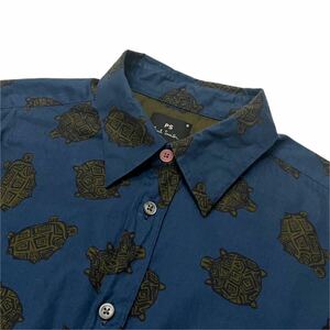 【 paul smith 】 美品 希少 亀 総 柄 シャツ S ネイビー ポールスミス shirt タートル turtle カメ