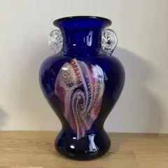 ガラス製　花瓶　ブルー