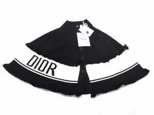 ■新品同様■ ChristianDior クリスチャンディオール ウール100％ ポンチョ ケープ アウター レディース ブラック系×ホワイト系 AT9054