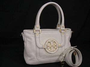 1円 ■美品■ TORY BURCH トリーバーチ アマンダ レザー 2WAY クロスボディ ショルダー ハンドバッグ トート アイボリー系 AY5300