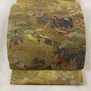 丸帯 美品 逸品 御所風景 かるた 箔 金色 正絹 【中古】