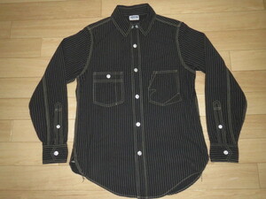 美品 FREEWHEELERS LONG SLEEVE WORK SHIRTS BLACK WABASH STRIPE "IRONALL" 14