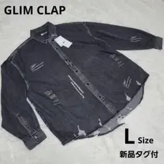 GLIM CLAP　グリムクラップ デニムシャツ　刺繍　ブラック　ダメージ加工