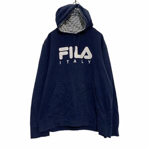 FILA プリントスウェット パーカー L ネイビー フィラ 裏起毛 プルオーバー 古着卸 アメリカ仕入 a607-5369