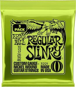 3パック 単品 【正規品】 ERNIE BALL 3221 エレキギター弦 (10-46) REGULAR SLINKY 3Set