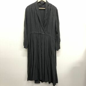 【nest Robe】ネストローブ★長袖ワンピース リネン近江晒しショールカラーワンピース カシュクール 01183-1017 サイズF 09