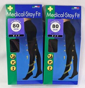 【1円出品】Medical-Stay Fit 80デニール ミディアムサポートタイツ ブラック L～LL（身長155～170cm ヒップ90～103cm) 2個セット