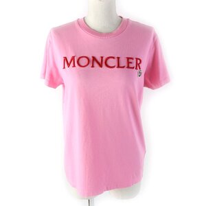 極美品★MONCLER モンクレール 22SS コットン100％ ロゴワッペン付 ロゴ刺繍入り クルーネック 半袖Ｔシャツ ピンク XS 正規品