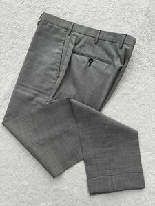 春夏 INCOTEX size48 千鳥格子柄 ウールスラックス メンズ 黒 白 ノータック slim fit スリムフィット インコテックス ウールパンツ