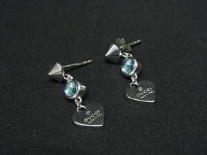 1円 ■美品■ GUCCI グッチ SV925 ハート ピアス アクセサリー レディース シルバー系×ライトブルー系 FE7646