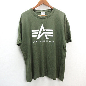 y■BIGサイズ■アルファ/ALPHA プリントTシャツ■カーキ【メンズLL】MENSアメカジ/66【中古】