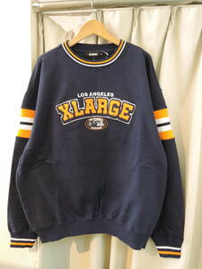 X-LARGE XLARGE エクストララージ STRIPED SLEEVE TEAM LOGO CREWNECK SWEAT ネイビー Lサイズ 人気商品 ZOZOTOWN 完売 値下げ！