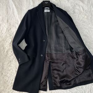 美品 Lサイズ ユナイテッドアローズ チェスターコート【美シルエット】UNITED ARROWS ロング 伊製生地 メルトンウール GARDENA ネイビー系