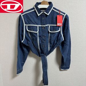 新品 未使用 タグ付き XS ★定価126,500円 DIESEL ディーゼル レディース デニム パイピングデザイン シャツ トップス ベルト付き 11