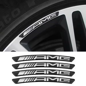 4部セット Mercedes-Benz メルセデスベンツ AMG ホイール リム ハブ アルミニウム エンブレム ステッカー デカール 90mmx8mm ブラック t16 