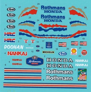 1／12 ホンダ NSR500 ロスマンズ M.ドゥーハン WGP’89 ライダーデカールのみ オートバイ　ハセガワタミヤ