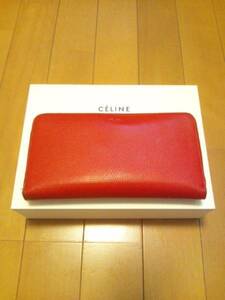 中古 即決 ◆CELINE セリーヌ 長財布 Coquelicot Zipped ジップド◆ ウォレット 赤 レッド