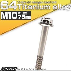 64チタンボルト M10×75mm P1.25 22mm フランジ付き 六角ボルト シルバー Ti6Al-4V JA453