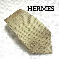 エルメス ネクタイ HERMES シルク100％ ドット柄イエローメンズ