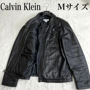 美品 大きいサイズ Calvin Klein レザージャケット ライダース 黒 カルバンクライン 