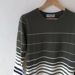 marie claire マリ・クレール Tシャツ ラウンドネック ボーダー プルオーバー トップス 長袖 レディース サイズM カーキ白紺 aa476