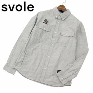 svolme スボルメ 通年 ロゴ ワッペン★ 長袖 ボタンダウン ワーク シャツ Sz.S　メンズ グレー サッカー フットサル　A4T01534_2#C