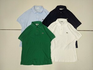 16．4点 ラコステ LACOSTE CHEMISE 入り 半袖 鹿の子 ポロシャツ サイズ4相当 緑白ネイビー水色系y503