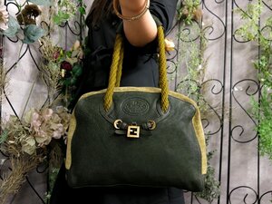 ●超美品●FENDI フェンディ●FFロゴ●ズッキーノ●スエード カーフ レザー 本革●ハンド バッグ●グリーン●腕掛け●B5 収納●Js53613