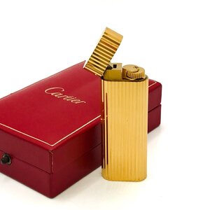 1円 美品 Cartier カルティエ ガスライター オーバル ストライプ ゴールド 着火良好 喫煙具 煙草グッズ h168