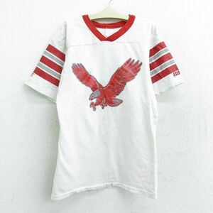 古着 半袖 ビンテージ フットボール Tシャツ キッズ ボーイズ 子供服 80s 鳥 JOC 84 Vネック 白他 ホワイト 22jun06 5OF