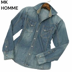 MK HOMME ミッシェルクラン オム 通年 USED加工★ 長袖 ウエスタン デニム シャツ Sz.46　メンズ　A4T08737_7#C