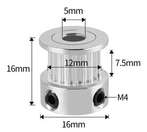 タイミングプーリー 3Dプリンター GT2同期ホイール 20歯 内径5mm 高16mm ベルト幅6mm