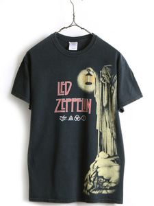 人気 黒 ■ レッドツェッペリン プリント 半袖 Tシャツ ( メンズ M ) 古着 Led Zeppelin バンドT ロックT プリントTシャツ ヘビーウェイト