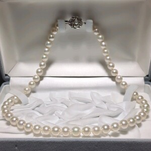 【大珠】アコヤ真珠 8.0-8.5mm 46.5cm ホワイト ネックレス 本真珠 アクセサリー SILVER pearl あこや パール