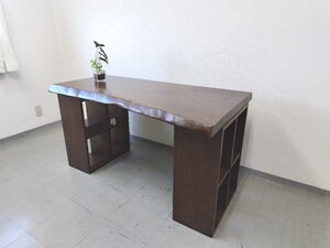 葉山ガーデン 取扱い 起立木工 1枚板 デスク 事務机 作業机 ダイニングテーブル ナラ材 袖机 棚付き 葉山家具