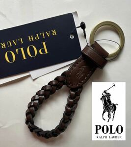 【送料無料】新品 Polo Ralph Lauren ポロ ラルフローレン★本革 レザー キーホルダー 編み込み 茶 4