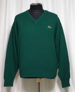 ☆概ね美品 ヴィンテージ CHEMISE LACOSTE シュミーズ ラコステ ワンポイント ウール ニットセーター V首 グリーン サイズ3 メンズM位