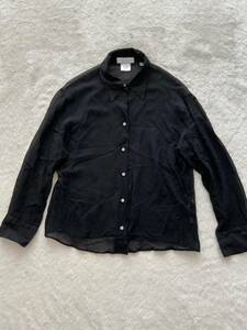 CLARA COTTMANN size46 イタリア製シルクシャツブラウス ブラック 黒 長袖シャツ クララコットマン