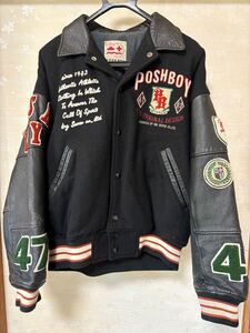 1円スタート（中古）POSH BOY 袖革 ワッペン スタジャン L 袖レザー スタジアム ジャンパー