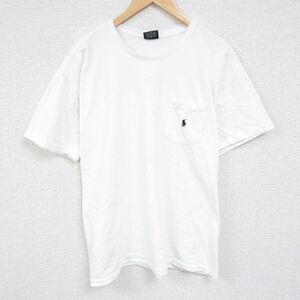 XL/古着 ラルフローレン Ralph Lauren 半袖 ブランド Tシャツ メンズ 90s ワンポイントロゴ 胸ポケット付き 大きいサイズ コットン クルー