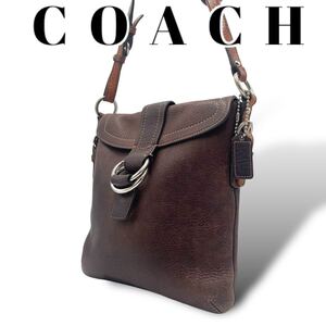 良品　COACH　オールドコーチ　シボ本皮革レザー 　ショルダーバッグ　ブラウン　８A42