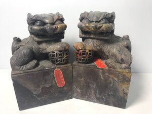 中国 獅子 置物 セット 石工芸 インテリア 石細工 骨董 彫刻