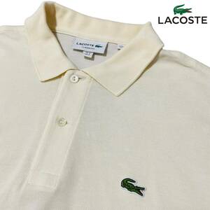 XLサイズ相当【LACOSTE】白/オフホワイト 半袖ポロシャツ 鹿の子 ラコステ ロゴワッペン 極上コットン100% ストレッチ 美品◎