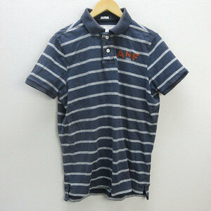 s■アバクロンビー&フィッチ/Abercrombie&Fitch ボーダー柄ポロシャツ【XXL】濃灰/MENS/25【中古】