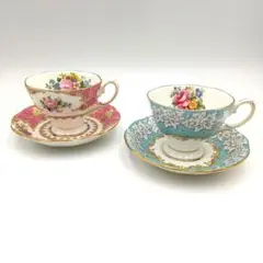 ロイヤルアルバート ROYAL カップ&ソーサー2客セット 金彩 ピンク ブルー