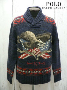 US M★ポロ ラルフローレン イーグル ショールカラーセーター POLO RALPH LAUREN SHAWL KNIT アメリカ正規 カウチン ネイティブ (5943)