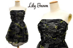 O-299★新品★Lily Brown リリーブラウン★定価 \11970 春夏 ブラック黒色 英字柄 ミニ ベアトップ パーティドレス ワンピース 0